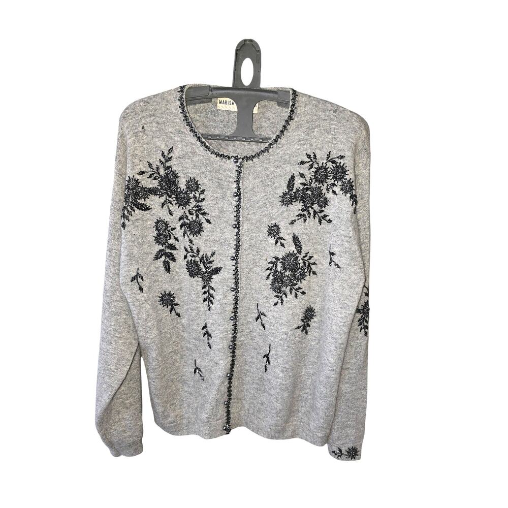 Vtg Marissa Christina Wool/Angora Beaded Pearl Buttons Sweater Size L Desc*